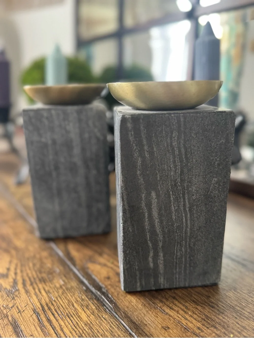 Crate &Barrel ~ 1/ Sain Marble Pillar Candle Holder 7”
